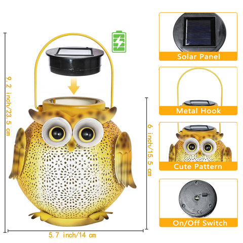 Garden Hanging Solar Owl Lanterns With Waterproof Metal