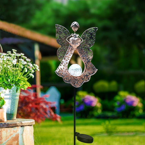 Angel Solar Stake Lights For Garden Metal Warm White