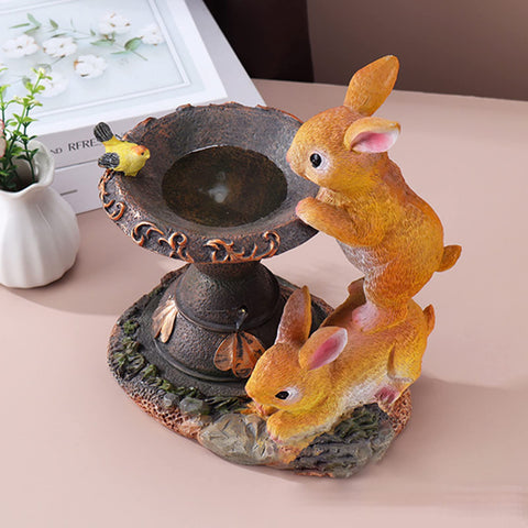 Solar Rabbit Bird Bath Statue Lights for Garden Lawn Decor