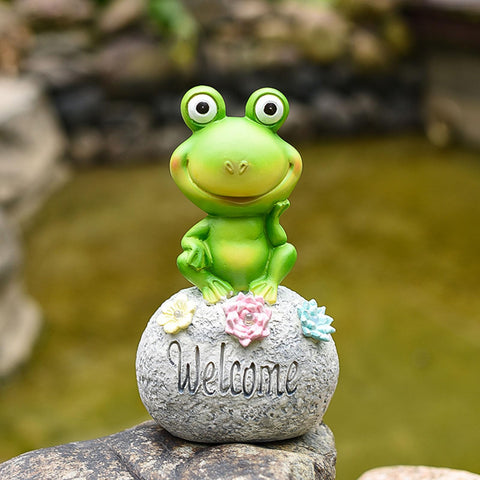 Frog Solar Lights Statue Decor For Garden