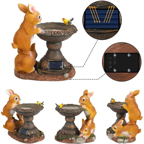 Solar Rabbit Bird Bath Statue Lights for Garden Lawn Decor