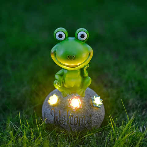 Frog Solar Lights Statue Decor For Garden