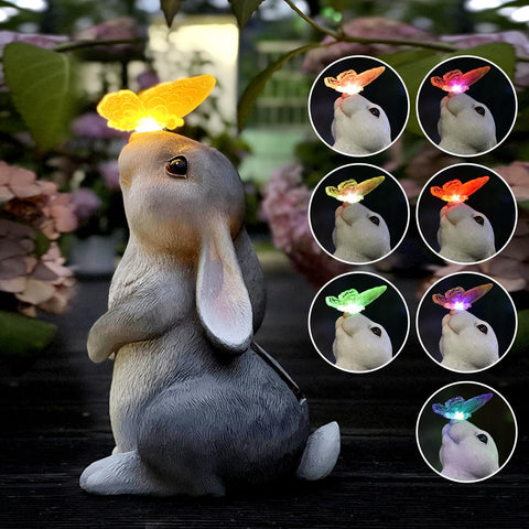 Rabbit with Solar Butterfly Changing Lights for Garden, Outdoor