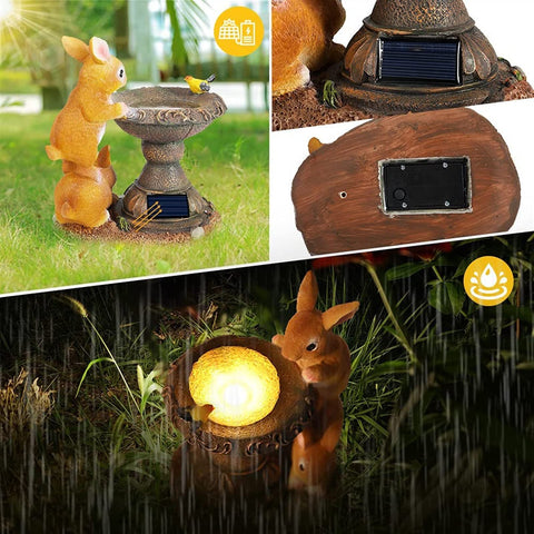 Solar Rabbit Bird Bath Statue Lights for Garden Lawn Decor