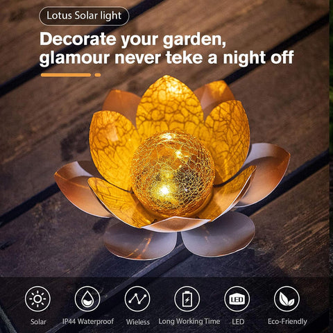 Garden Amber Crackle Globe Glass Lotus Solar Lights