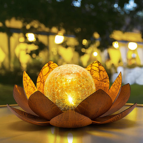 Garden Amber Crackle Globe Glass Lotus Solar Lights