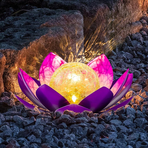 Garden Amber Crackle Globe Glass Lotus Solar Lights