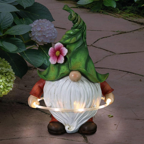 Solar Garden Gnome Statue Lights with LED Hula Hoop