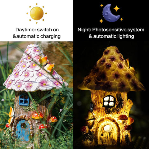 Solar Powered Flower Fairy Mushroom Treehouse Night Lights