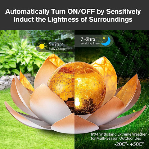 Garden Amber Crackle Globe Glass Lotus Solar Lights