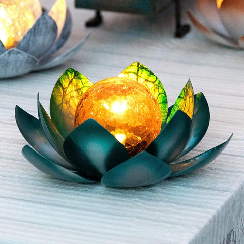 Garden Amber Crackle Globe Glass Lotus Solar Lights