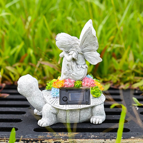 Garden Solar Powered Turtle Angel Statues for Lawn Decor