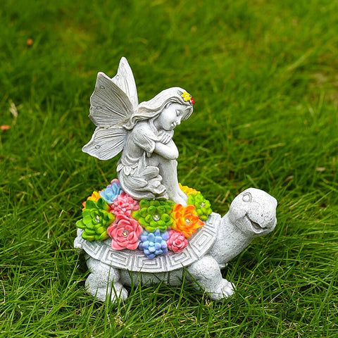 Garden Solar Powered Turtle Angel Statues for Lawn Decor