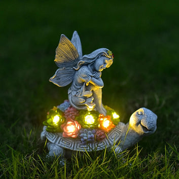 Garden Solar Powered Turtle Angel Statues for Lawn Decor