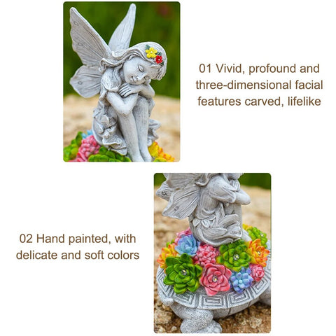 Garden Solar Powered Turtle Angel Statues for Lawn Decor