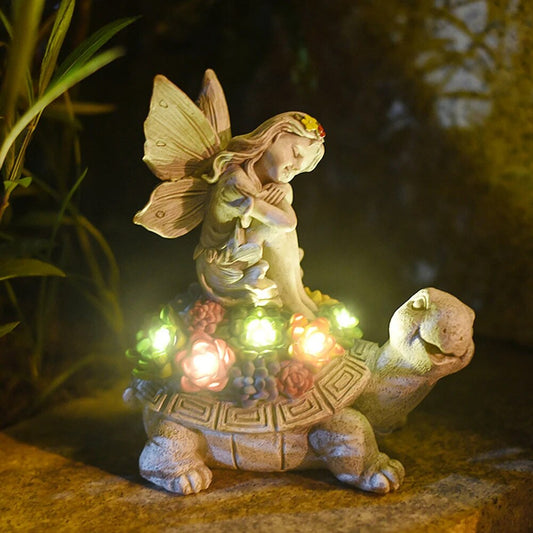 Garden Solar Powered Turtle Angel Statues for Lawn Decor