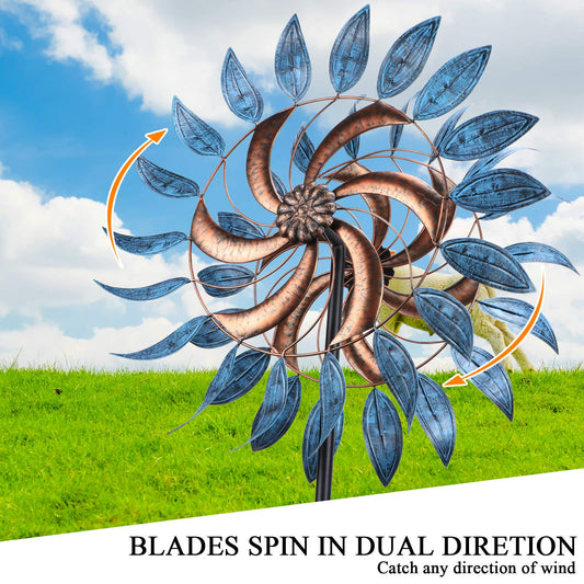 Large Metal Blue Brushed Two-Way Wind Spinner 1600