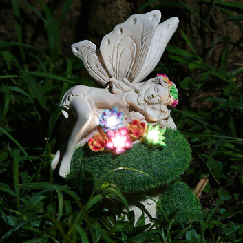 Sleeping Fairy Statue with Solar Light Garden Decoration