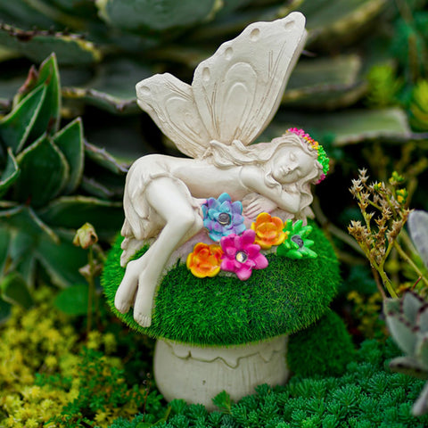 Sleeping Fairy Statue with Solar Light Garden Decoration