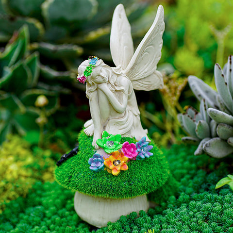 Sleeping Fairy Statue with Solar Light Garden Decoration