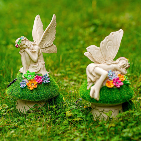 Sleeping Fairy Statue with Solar Light Garden Decoration