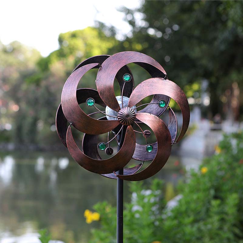 Bronze Wind Spinner with Multi-Color LED Solar Light