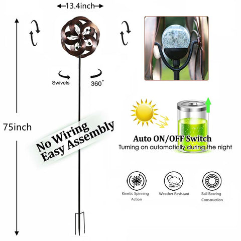 Bronze Wind Spinner with Multi-Color LED Solar Light