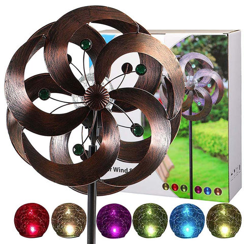 Bronze Wind Spinner with Multi-Color LED Solar Light