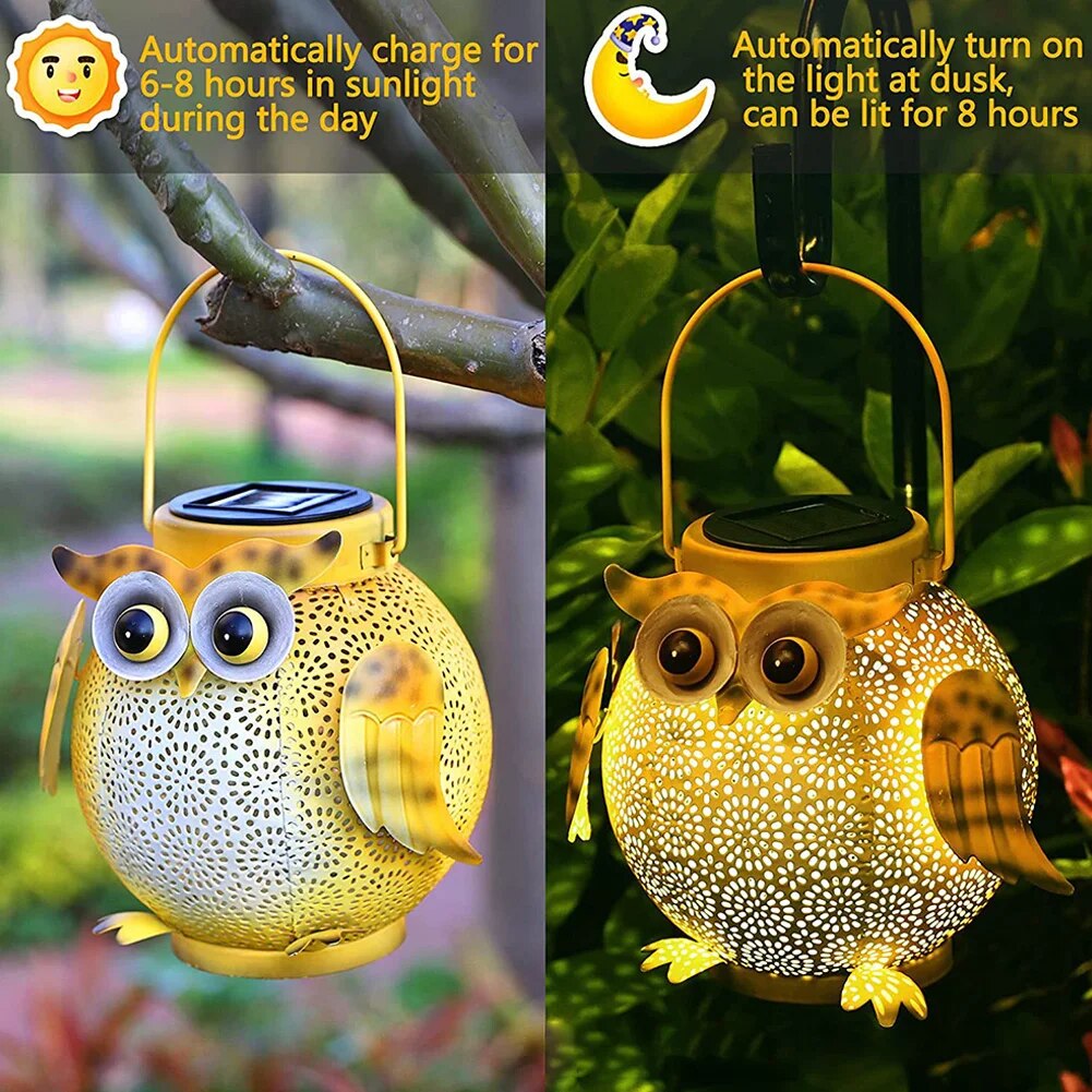 Garden Hanging Solar Owl Lanterns With Waterproof Metal