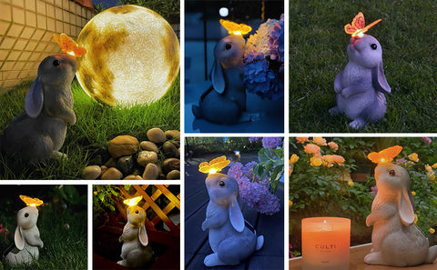 Rabbit with Solar Butterfly Changing Lights for Garden, Outdoor