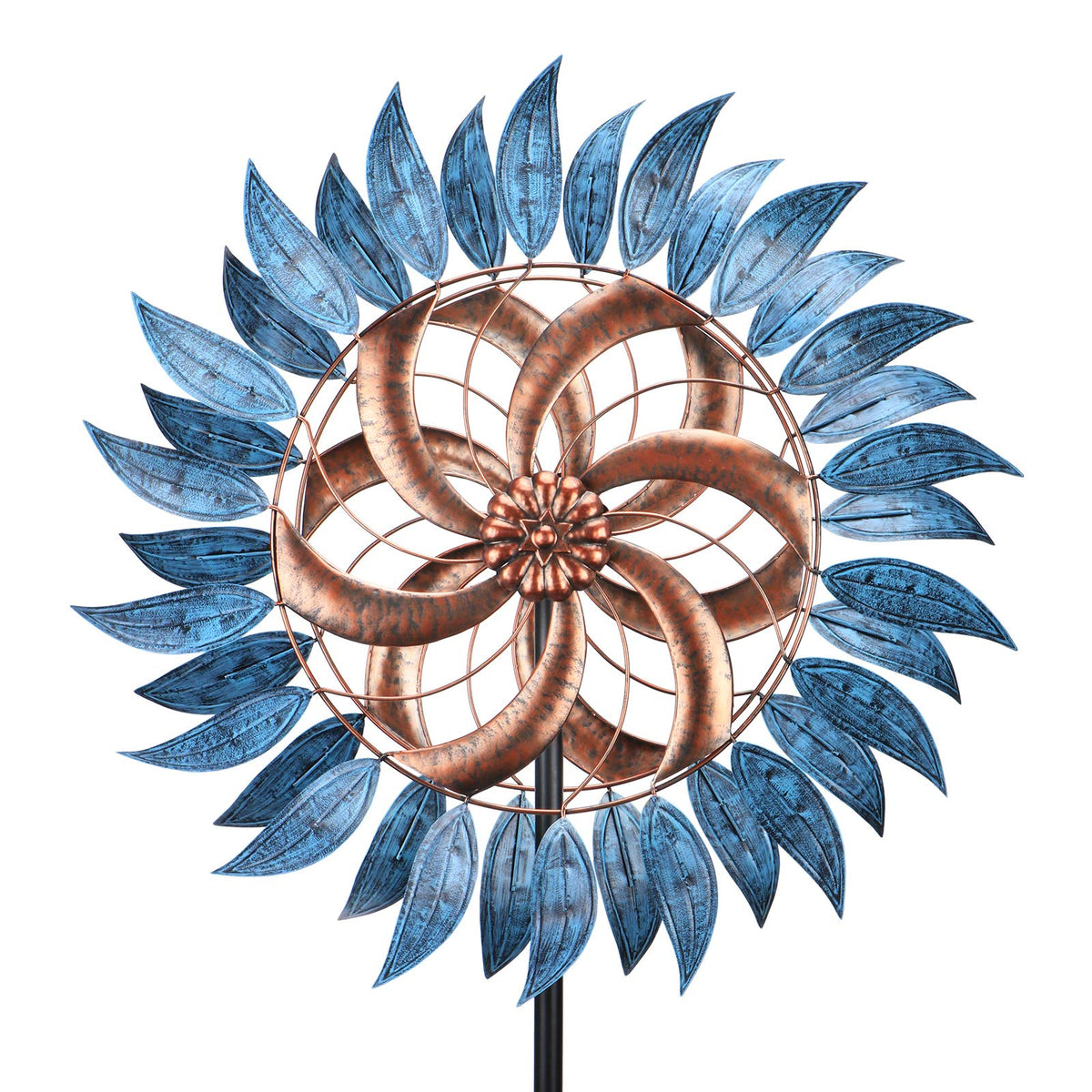 Large Metal Blue Brushed Two-Way Wind Spinner