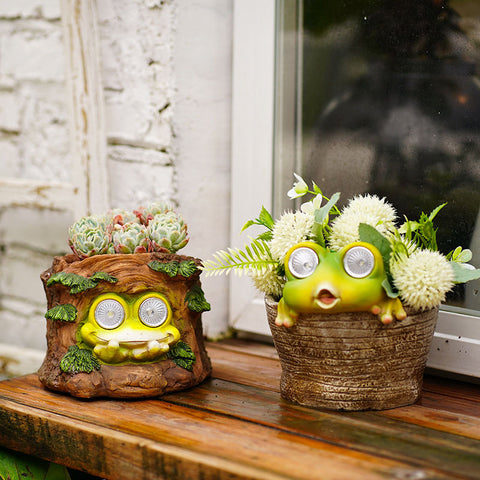 Solar Frog Light Planter Pot Garden Decoration