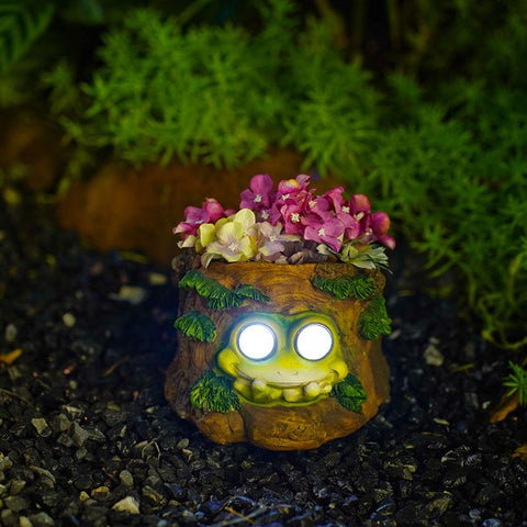 Solar Frog Light Planter Pot Garden Decoration