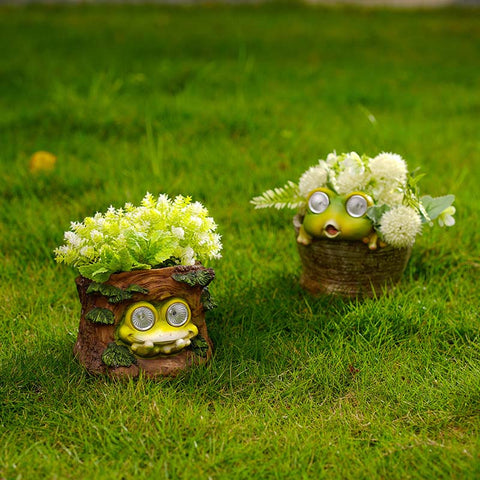 Solar Frog Light Planter Pot Garden Decoration