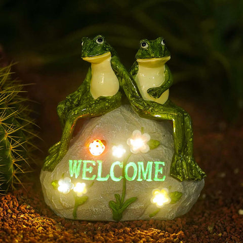 Solar Garden Frog Statues with Succulent and 7 LED Lights