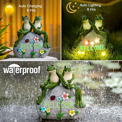 Solar Garden Frog Statues with Succulent and 7 LED Lights