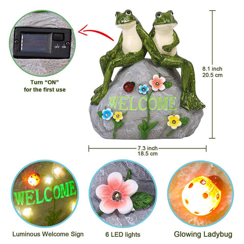 Solar Garden Frog Statues with Succulent and 7 LED Lights