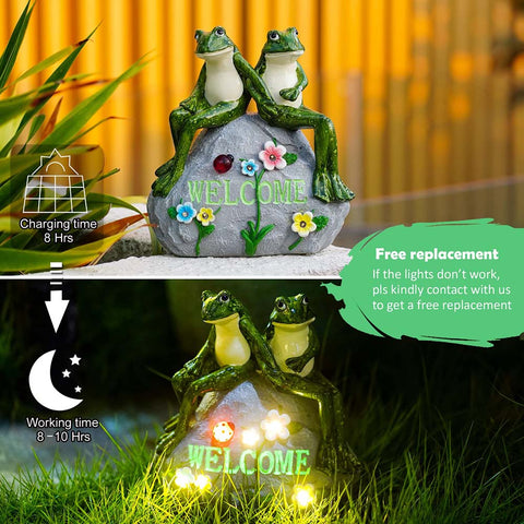 Solar Garden Frog Statues with Succulent and 7 LED Lights