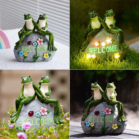 Solar Garden Frog Statues with Succulent and 7 LED Lights