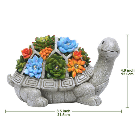 Solar Garden Outdoor Statues Turtle with Succulent and 7 LED Lights