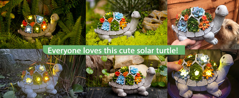 Solar Garden Outdoor Statues Turtle with Succulent and 7 LED Lights