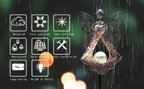 Angel Solar Stake Lights For Garden Metal Warm White