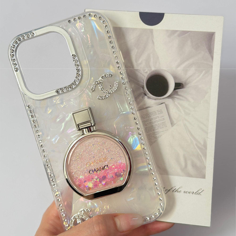 Husă iPhone în formă de flacon de parfum cu sclipici lichid